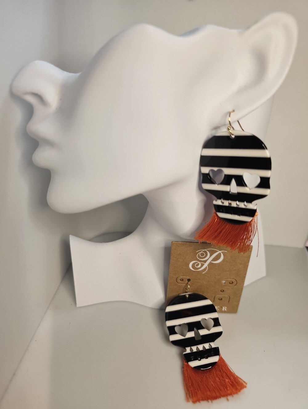 Plunder Bold Striped Skull Tassel Earrings